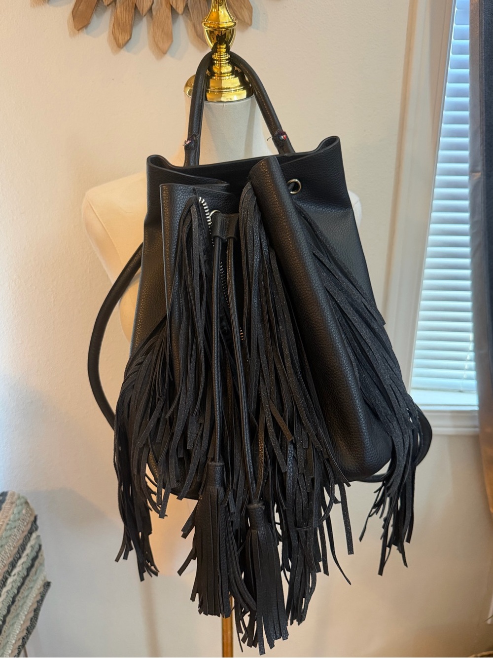 ZARA TRF Trafaluc Black Western Fringe Backpack Bag